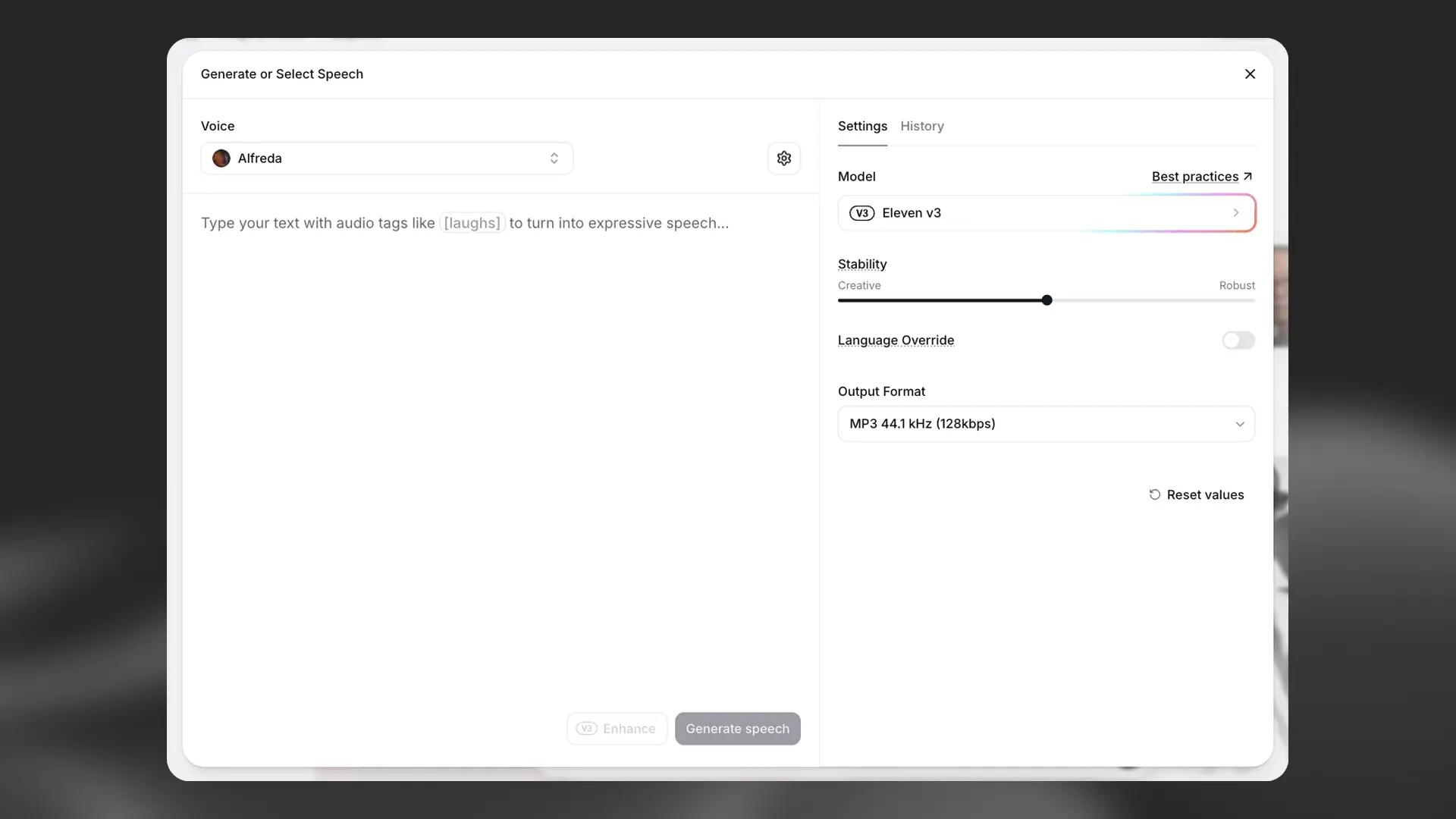 Interfaccia di selezione della voce e Text to Speech