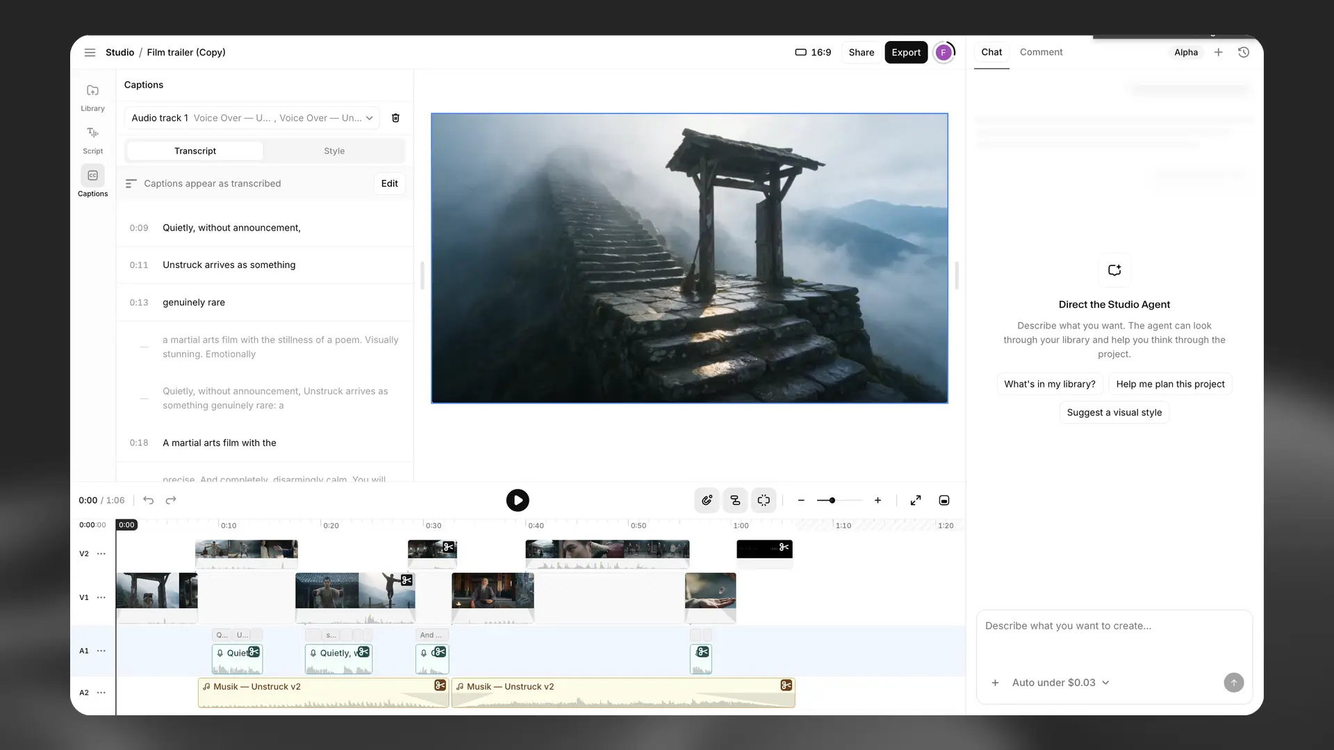 Pannello Sottotitoli nell'editor di progetti video Studio