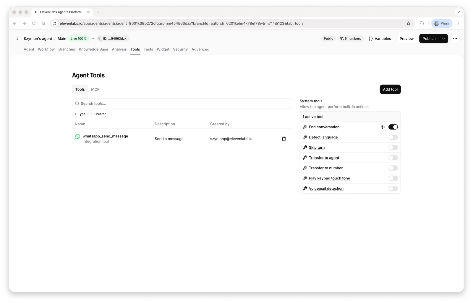 Agent configuration: tools