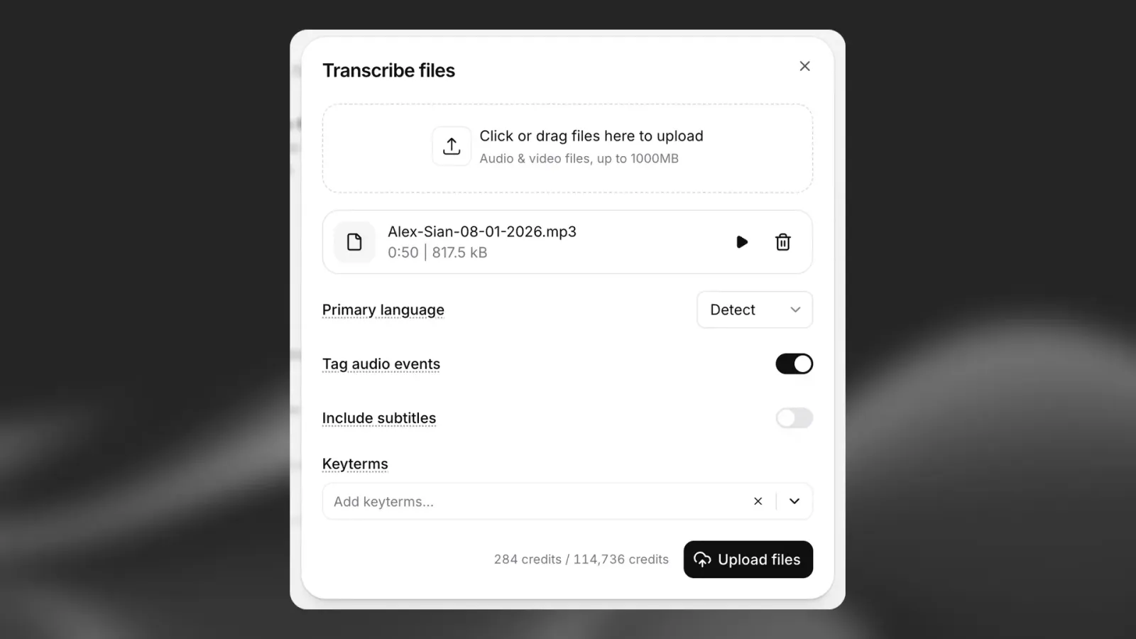 Speech to Text uploaden