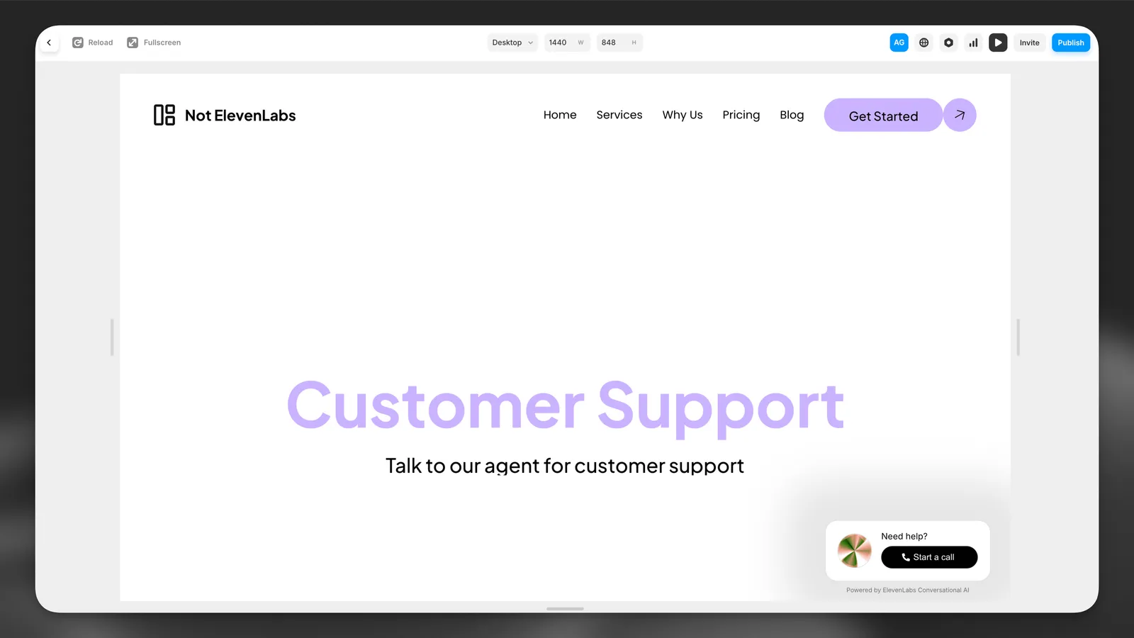 Progetto di esempio Convai Framer