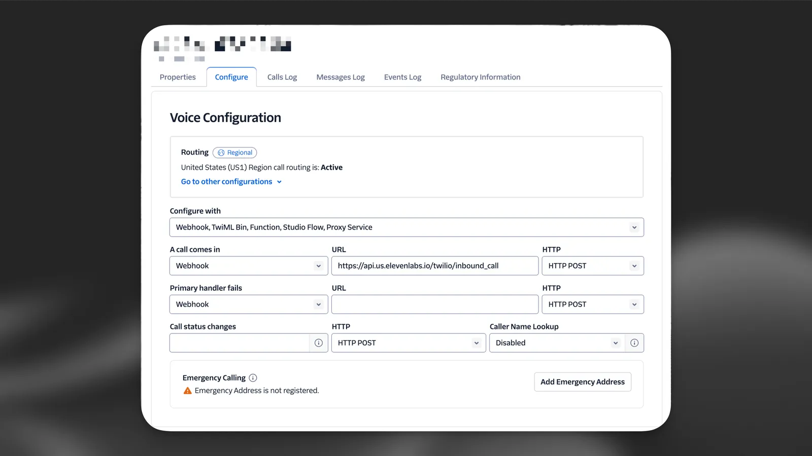 Configurazione del numero di telefono Twilio