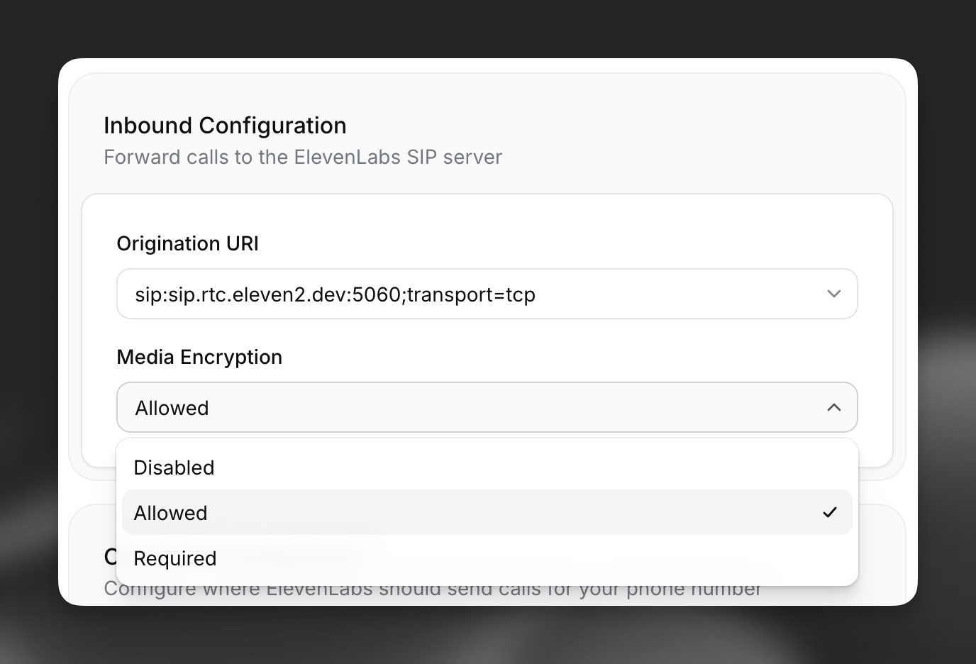 Select media encryption setting