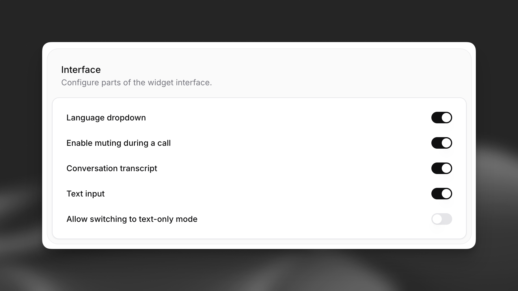 Widget interface options