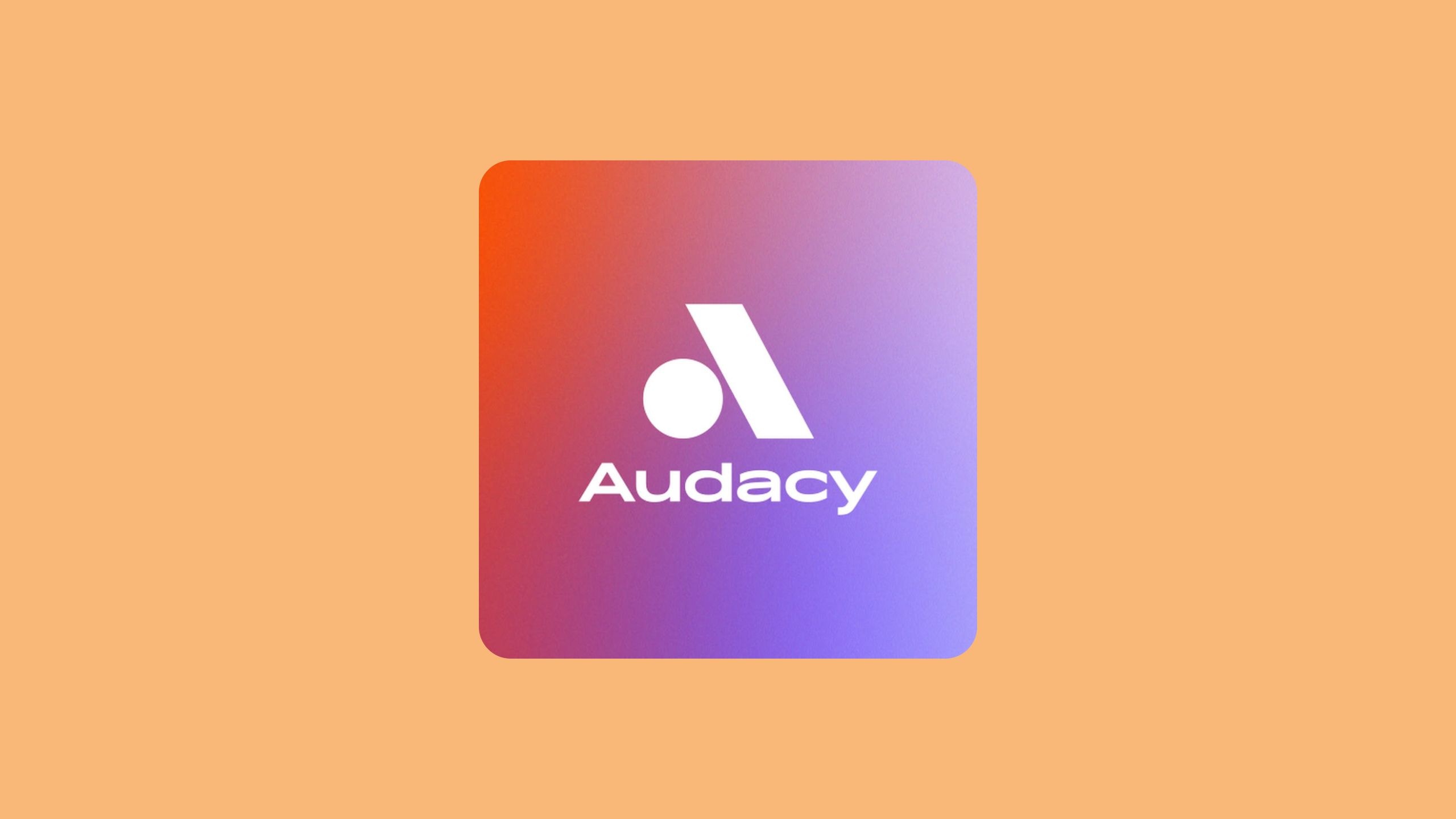 Audacy app icon with a gradient purple background and white logo and text.