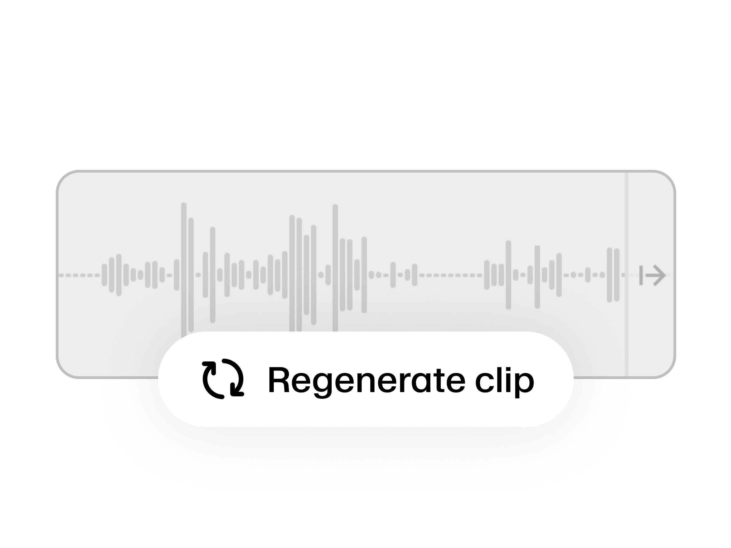Audio waveform with a "Regenerate clip" button overlay.